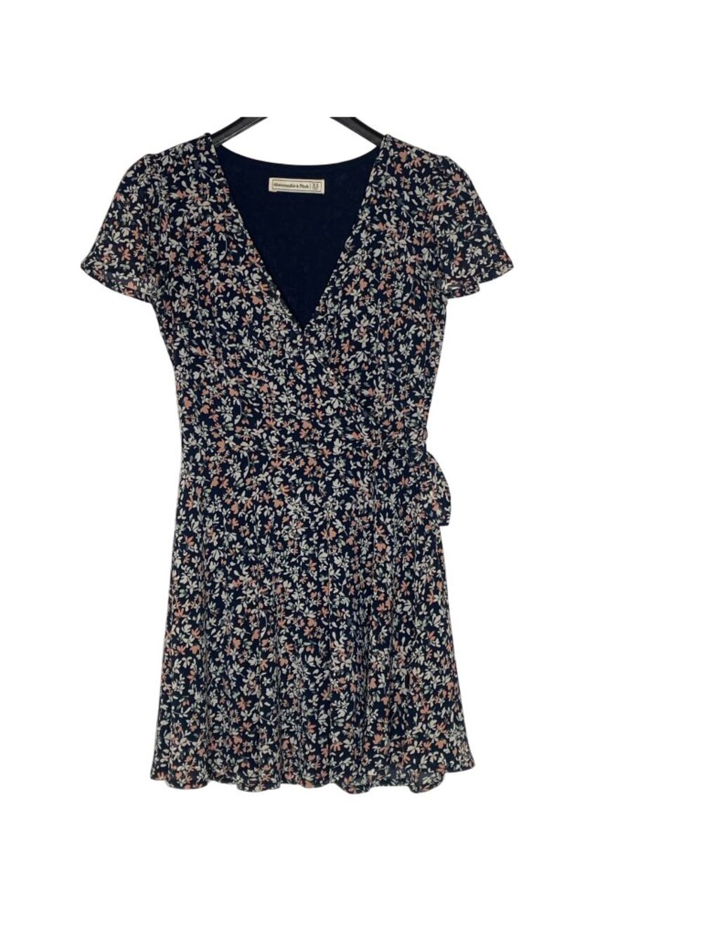 Abercrombie & Fitch Floral Flutter Sleeve Faux Wrap Mini Dress Sz XS Dainty